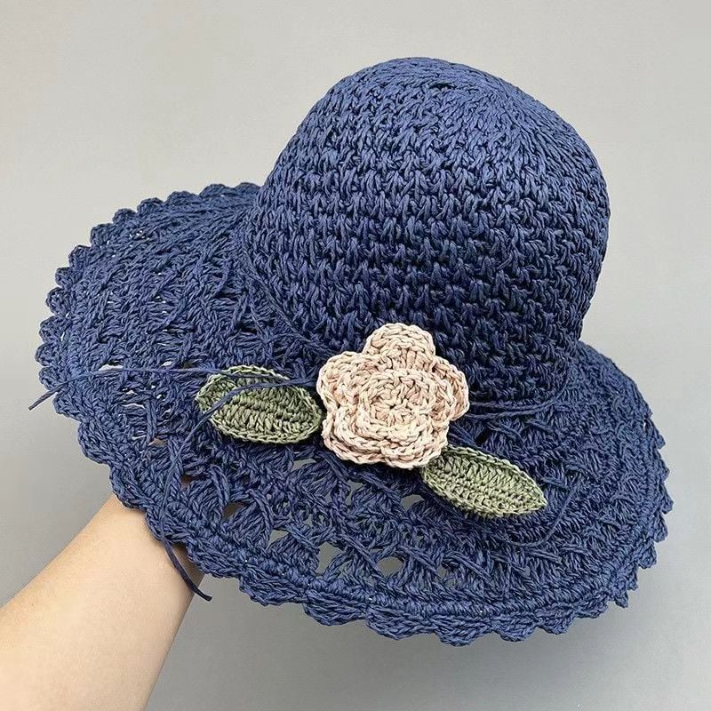 Elegant Crochet Straw Hat with Ruffle Detail