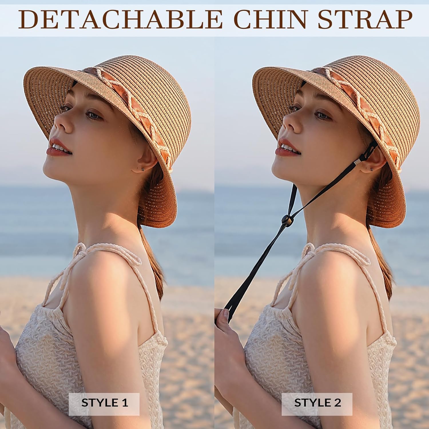 Beach Hat for Women, Wide Brim Sun Straw Hat for Women, Sun Hat Womens UPF 50+ UV Protection, Floppy Foldable Summer Hat