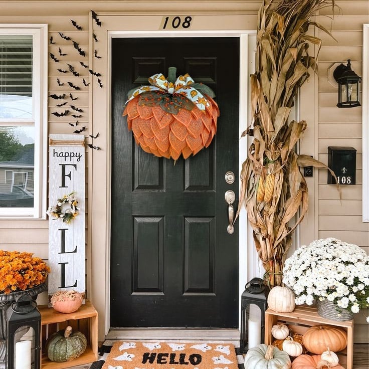 🔥Fall Hot Sale 50% OFF🎃Handmade Halloween Pumpkin Wreath For Front Door