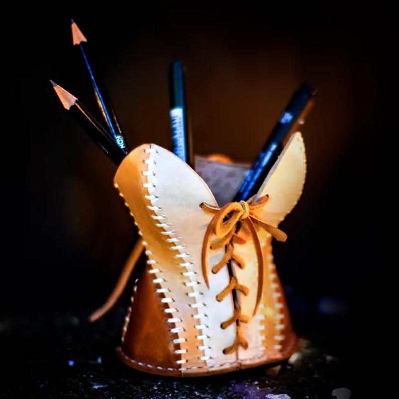 Leather Corset Pencil Cup