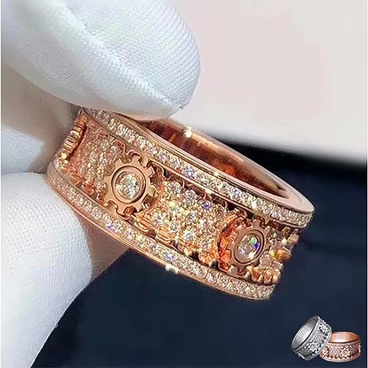 Handmade Diamond Ornate Geometric 3d Band Ring, 925 Sterling Silver Rings, Magnetology Moissanite Diamond Ring with Moving Gears, Wedding Rings Engagement Rings for Women Gifts