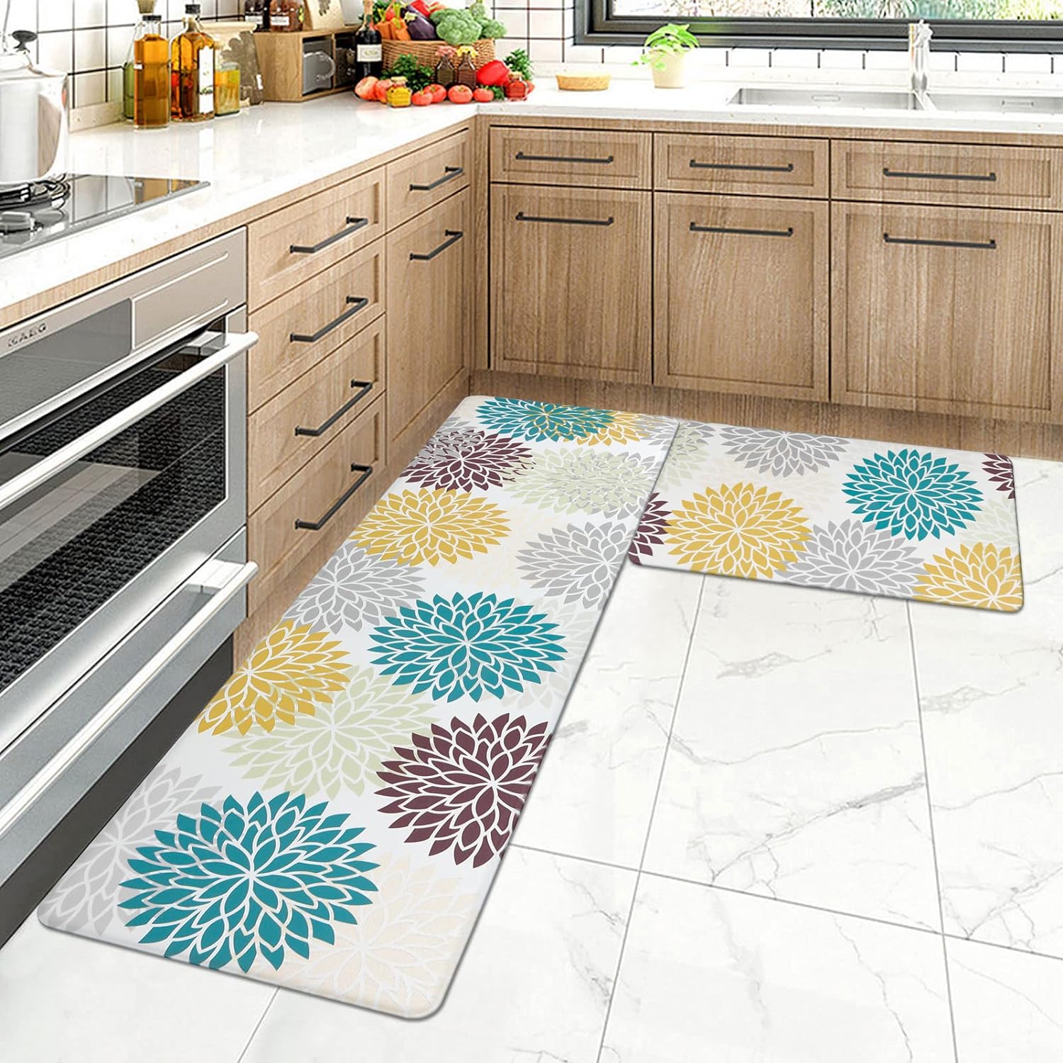 HEBE Anti Fatigue Kitchen Rug Sets 2 Piece Non Slip Kitchen Mats for Floor Cushioned Kitchen Rugs and Mats Waterproof Comfort Standing Mat Runner for Kitchen,Home Office,Sink,Laundry