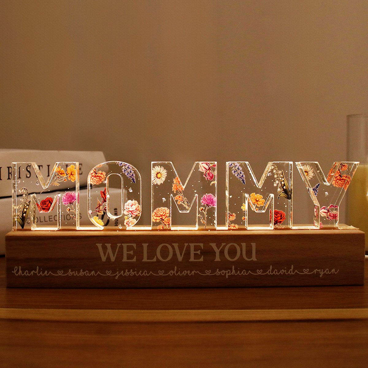 (🔥Last Day Promotion 50% OFF)Flower Printed LED Night Light, Birth Month Flower, Gift For Mom