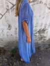 Women Cotton and Linen V-neck Midi Dress