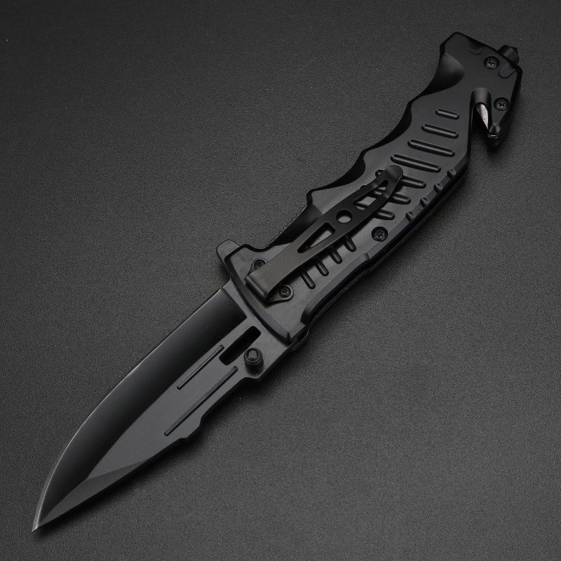 Outdoor folding knife with black wooden handle