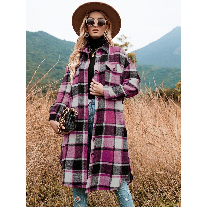 🔥 Last Day Promotion 50% OFF 🔥Women's Plaid Print Button Front Split Long Sleeve Warm Coat