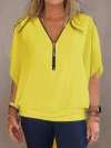 Women Chiffon Half-zip Short-sleeved Casual Shirt & Top