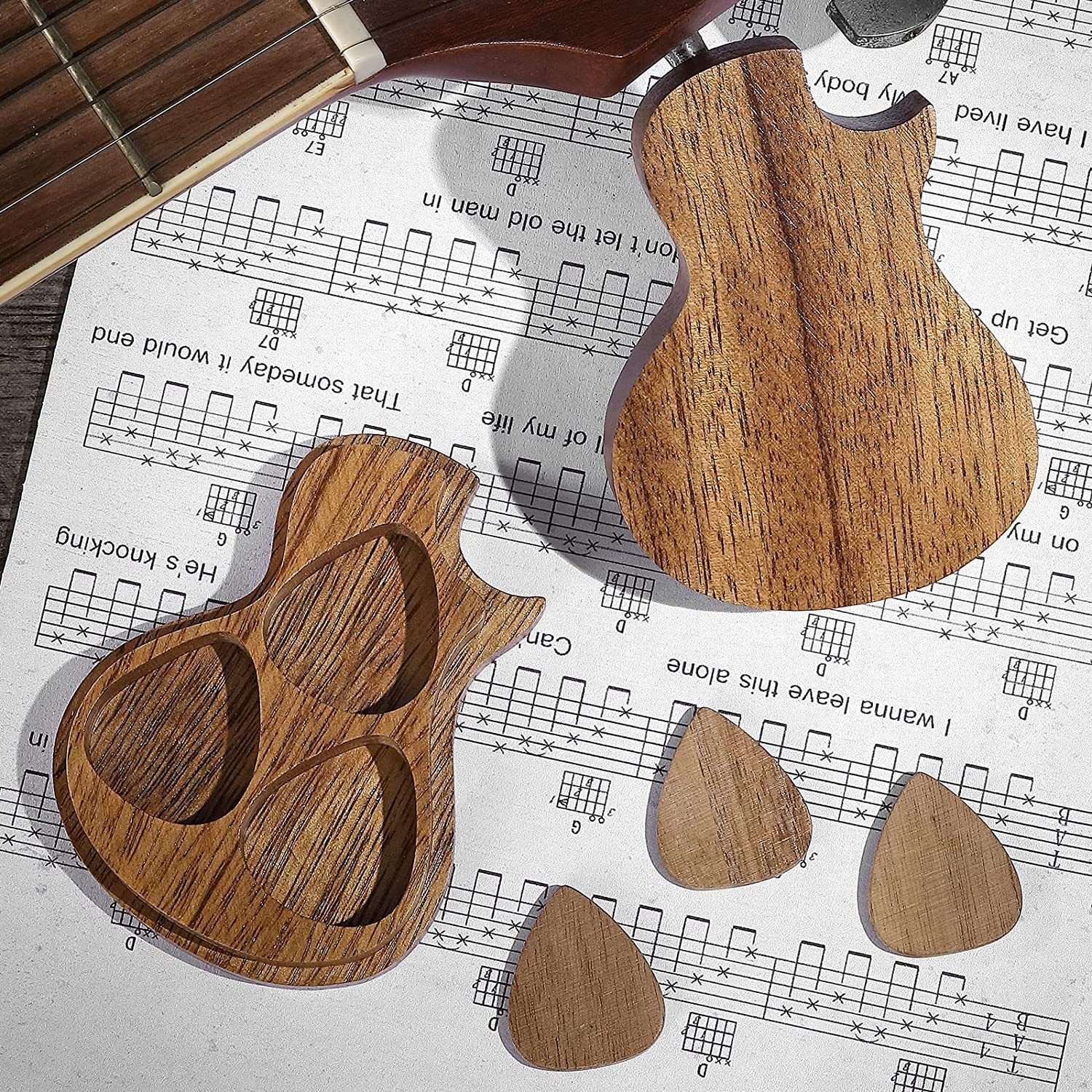 Wooden Guitar Picks with Storage Case