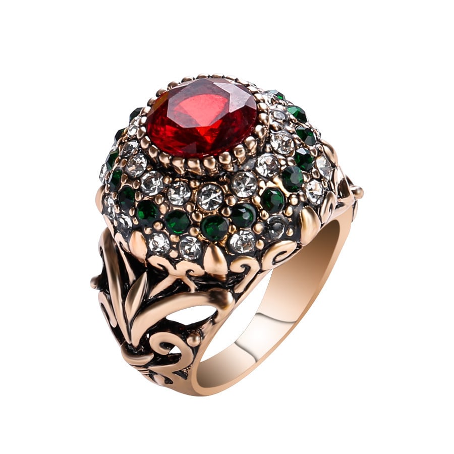 🔥Last Day 75% OFF🎁 Turkish Style Round Hollow Crystal Gemstone Vintage Ring