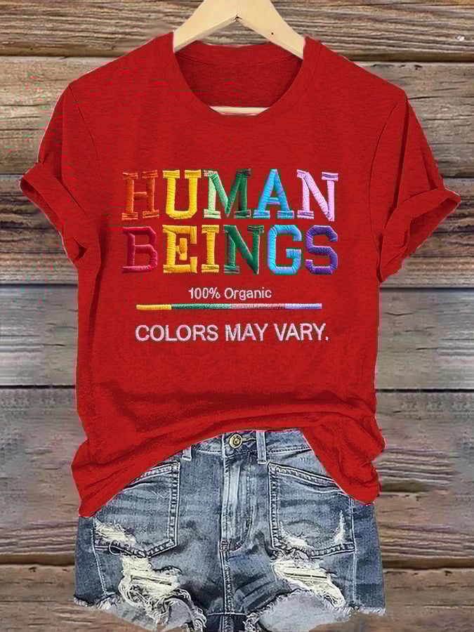 Retro Human Beings 100% Organic Colors May Vary Human Rights Equality Pride T-Shirt