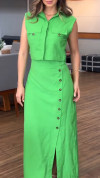 Women's Lapel Side Slit Button-down Design Cotton and Linen Casual Suit