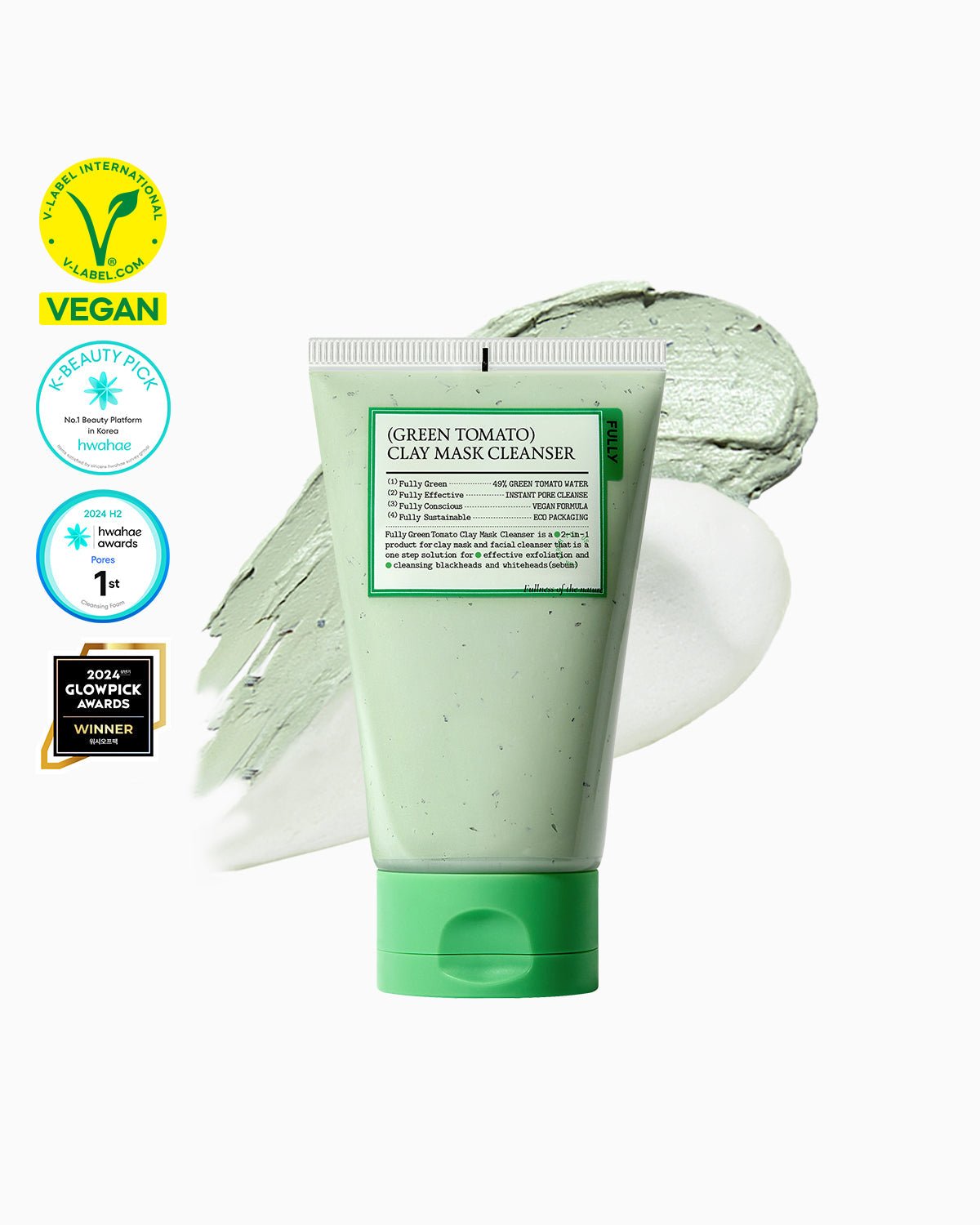 Green Tomato Clay Mask Cleanser, Pore Purifying with 49% Green Tomato Extract