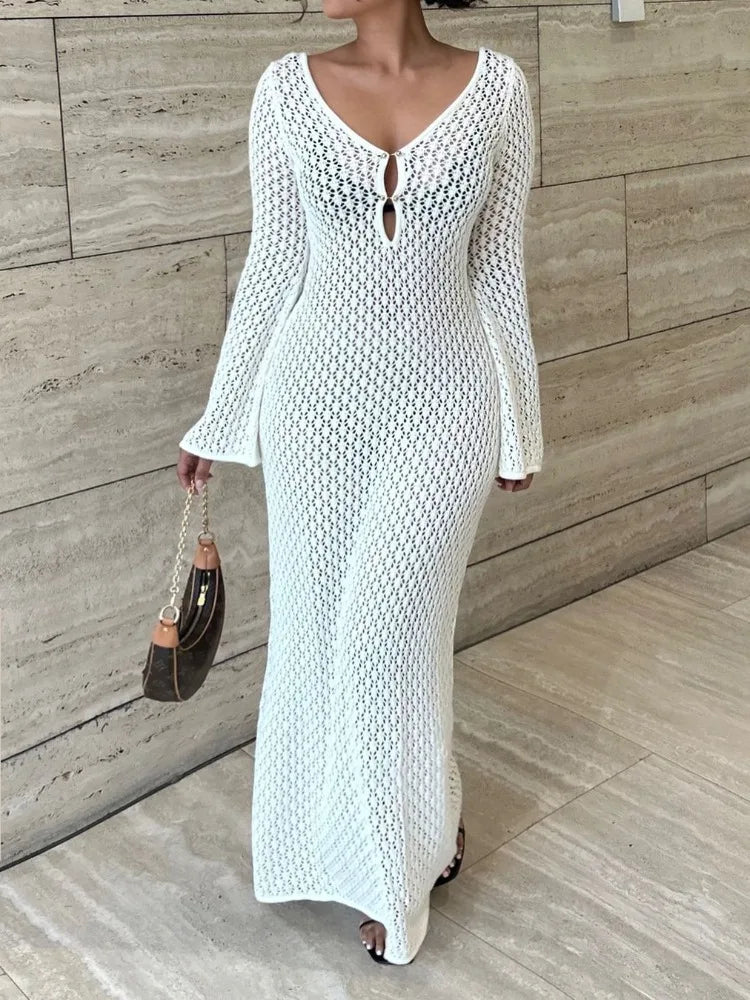 Tiktok Summer Sale🎉2024 New Cover Up Long Sleeve Open Back Long Dress