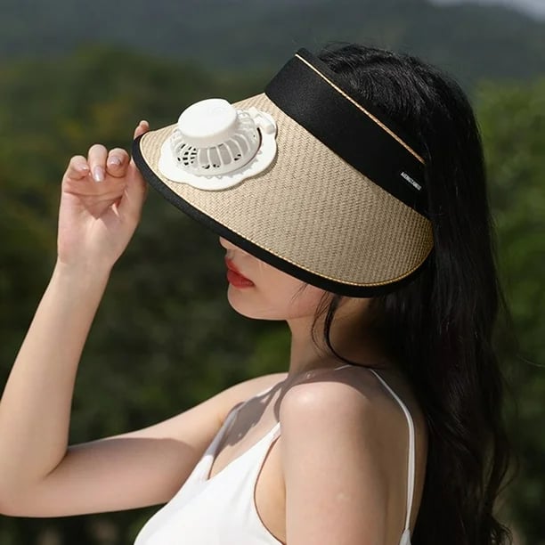 🎁TikTok Last Day Sale - 70% OFF🔥Sun hat with fan, hollow top, large brim, three-level adjustable