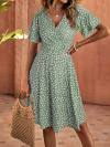 FENSACE Womens Sundress Summer Floral Short Sleeve Wrap V Neck A-Line Midi Dress