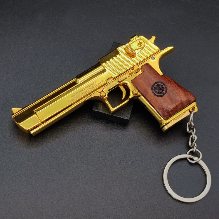 Gold-plated Wooden Handle 1:3 Desert Eagle Metal Gun Model Keychain