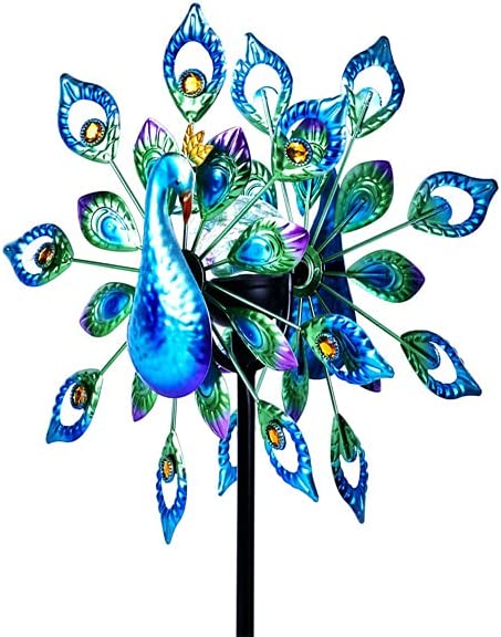 Solar-Powered Windmill with Colorful Fan Blades and Changing LED Light