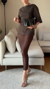 Ladies' Round Neck Top+hollow Mesh Skirt Casual Commuting Set