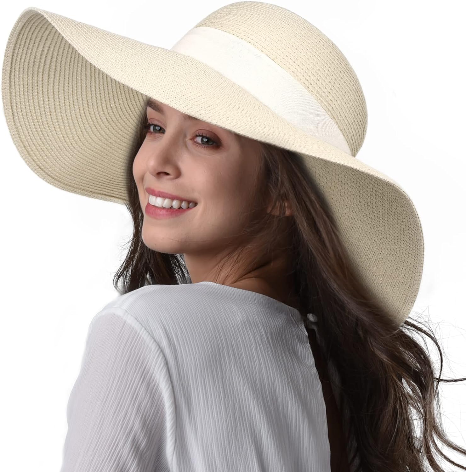 FURTALK Womens Sun Straw Hat Wide Brim UPF 50 Summer Hat Foldable Roll up Floppy Beach Hats for Women