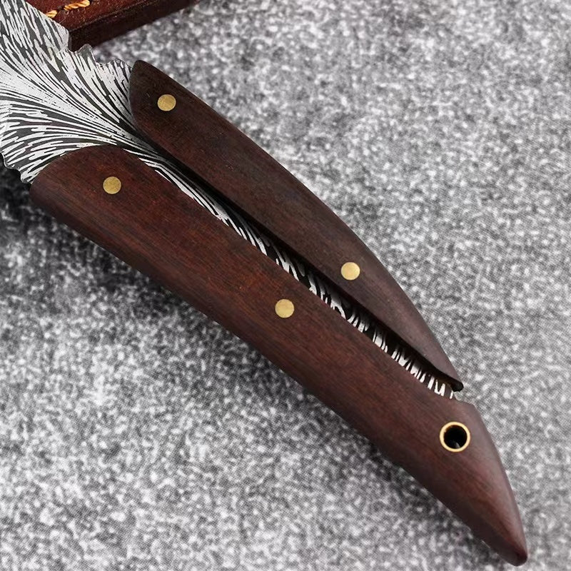 Handmade Damascus Phoenix Feather Pattern Outdoor Knife