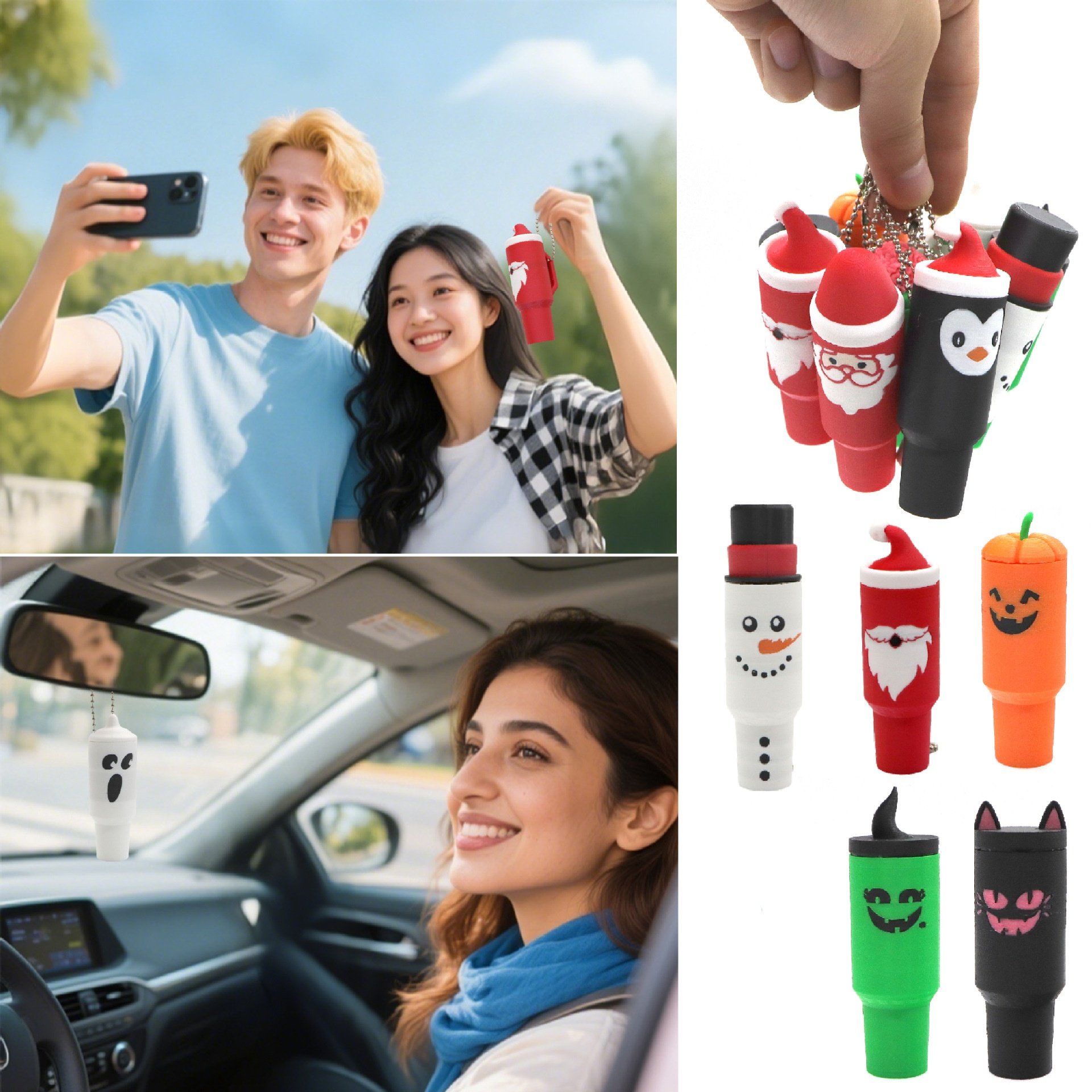 🎁TikTok Last Day Sale - 70% OFF🎉Lipstick Anti-Loss Keychain — Dual Themes: Halloween Pumpkin & Christmas Reindeer（With a key ring）