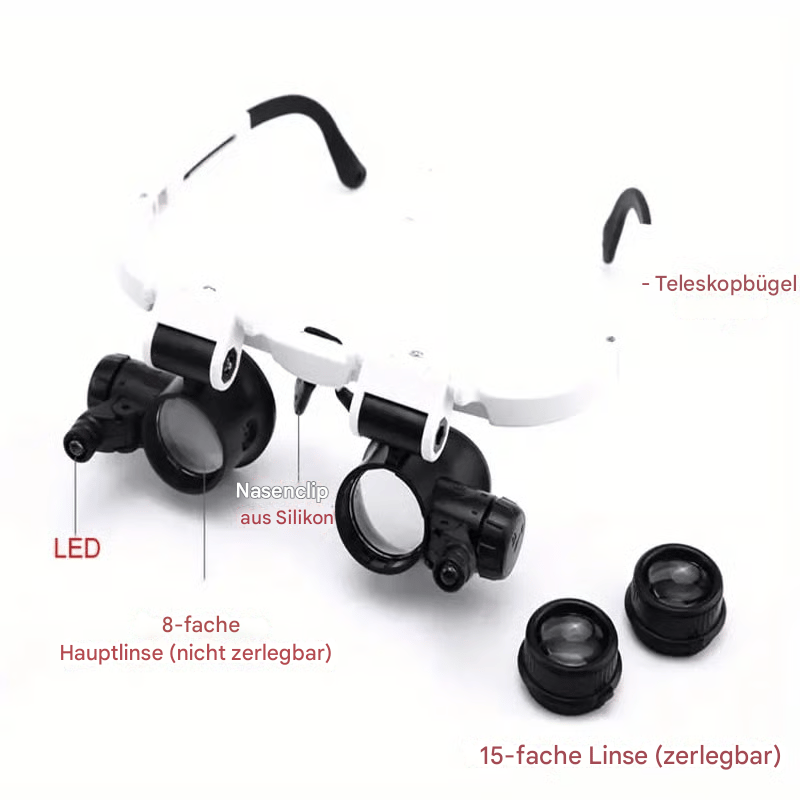 ✨Letzter Tag 49% RABATT👓8X 15x 23x Kopflupe mit LED-Licht-Stirnband