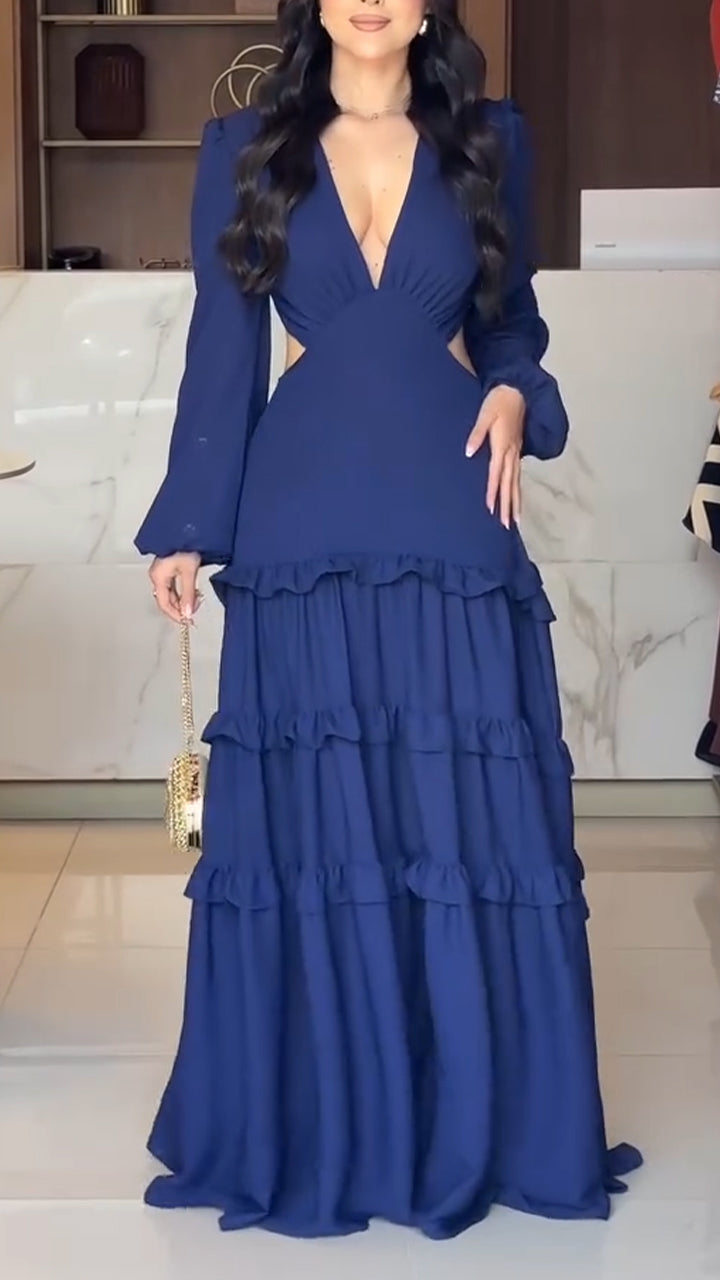 Women's V-neck Stitching Solid Color Temperament Dress