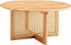 Mid Century Modern Coffee Table with Storage, 41.3 Inch Rectangle Wooden Accent Center Tables with Sliding PE Rattan Woven Door Panel and Solid Wood Legs, Suitable for Living Room, Apartment