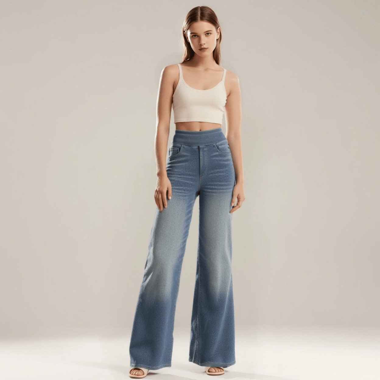 Damen Hochtaillierte, Gewaschene, Weite Baggy-Strickjeans mit Stretch und Mehreren Taschen – Bequeme Freizeit-Denim💥Kostenloser Versand