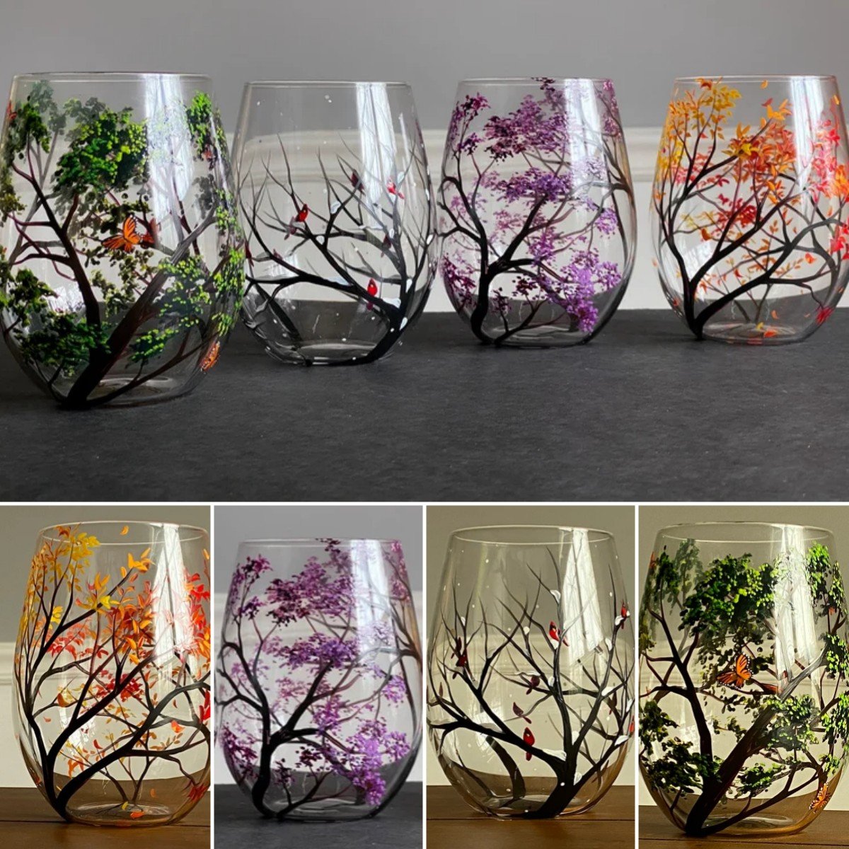 🔥Last Day Promotion - 70% OFF🎁Four Seasons Tree Wine Glasses - Hand Painted Art