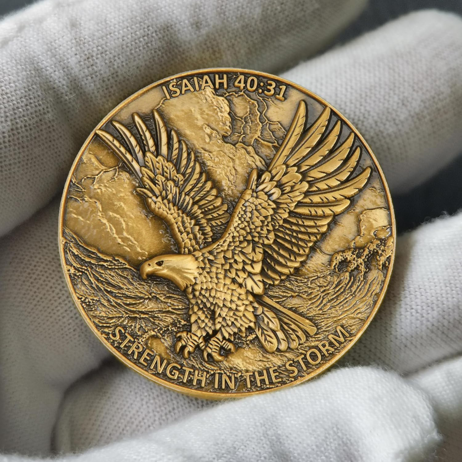 Eagle Christian Challenge Coin – Strength in the Storm