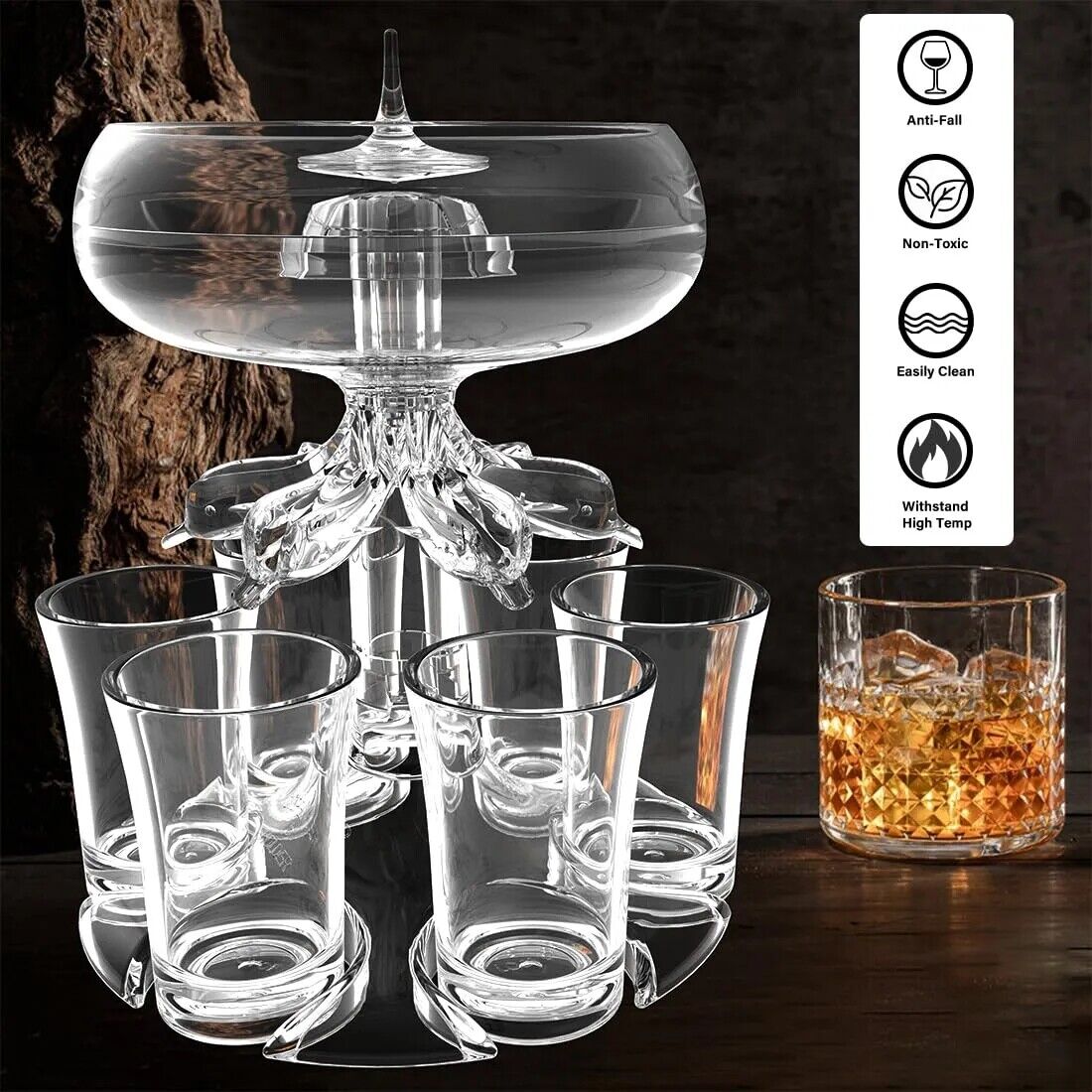 6 Shot Glass Dispenser Holder Liquor