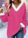 Women's Red Fur Collar Long Sleeve Sweatshirt