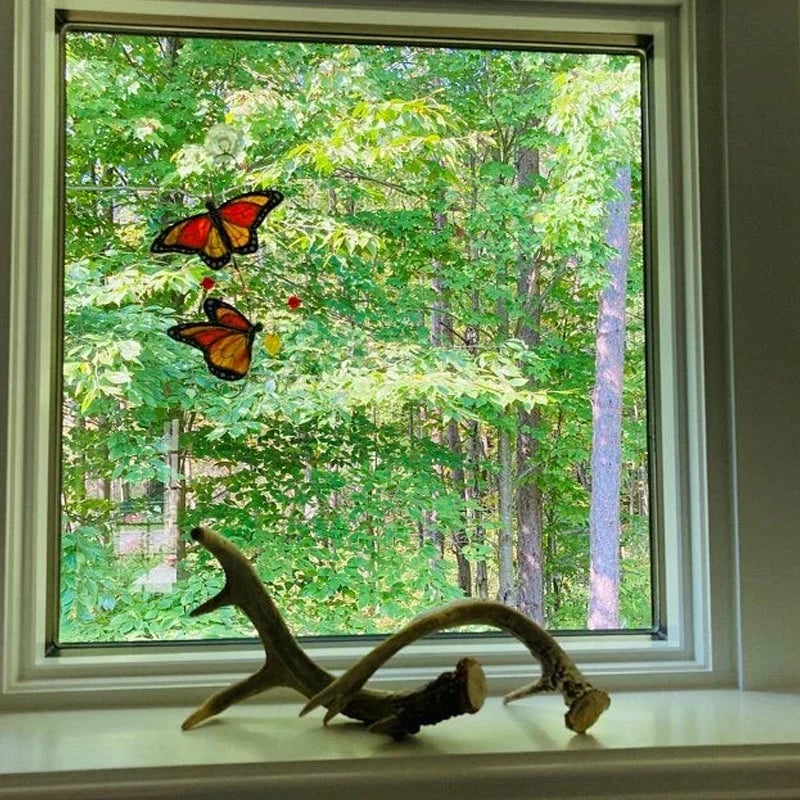 💥LAST DAY SALE 50% OFF💥Stained Monarch Butterfly Glass Window Decor