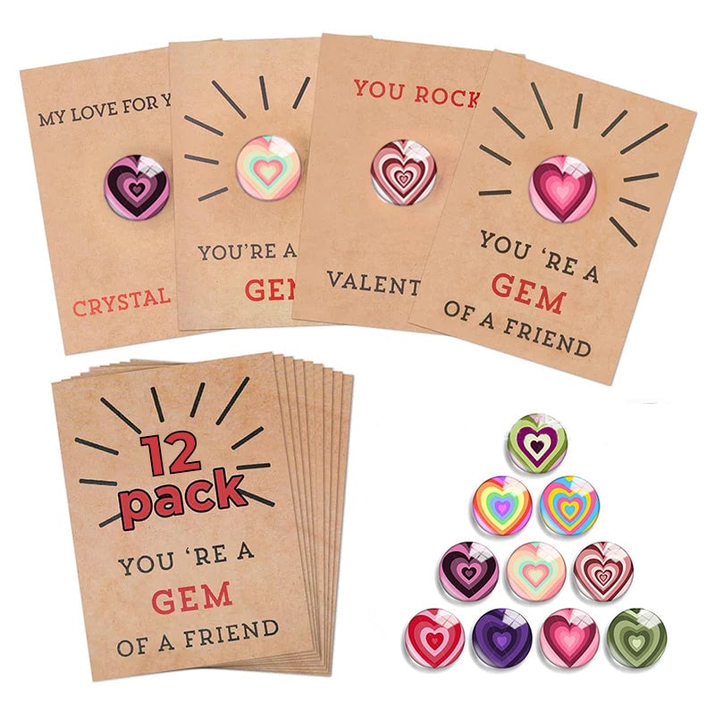 💖Valentine's Day Sale - 50%🎁 24 Pack Valentines Cards with Heart-Shape Crystals