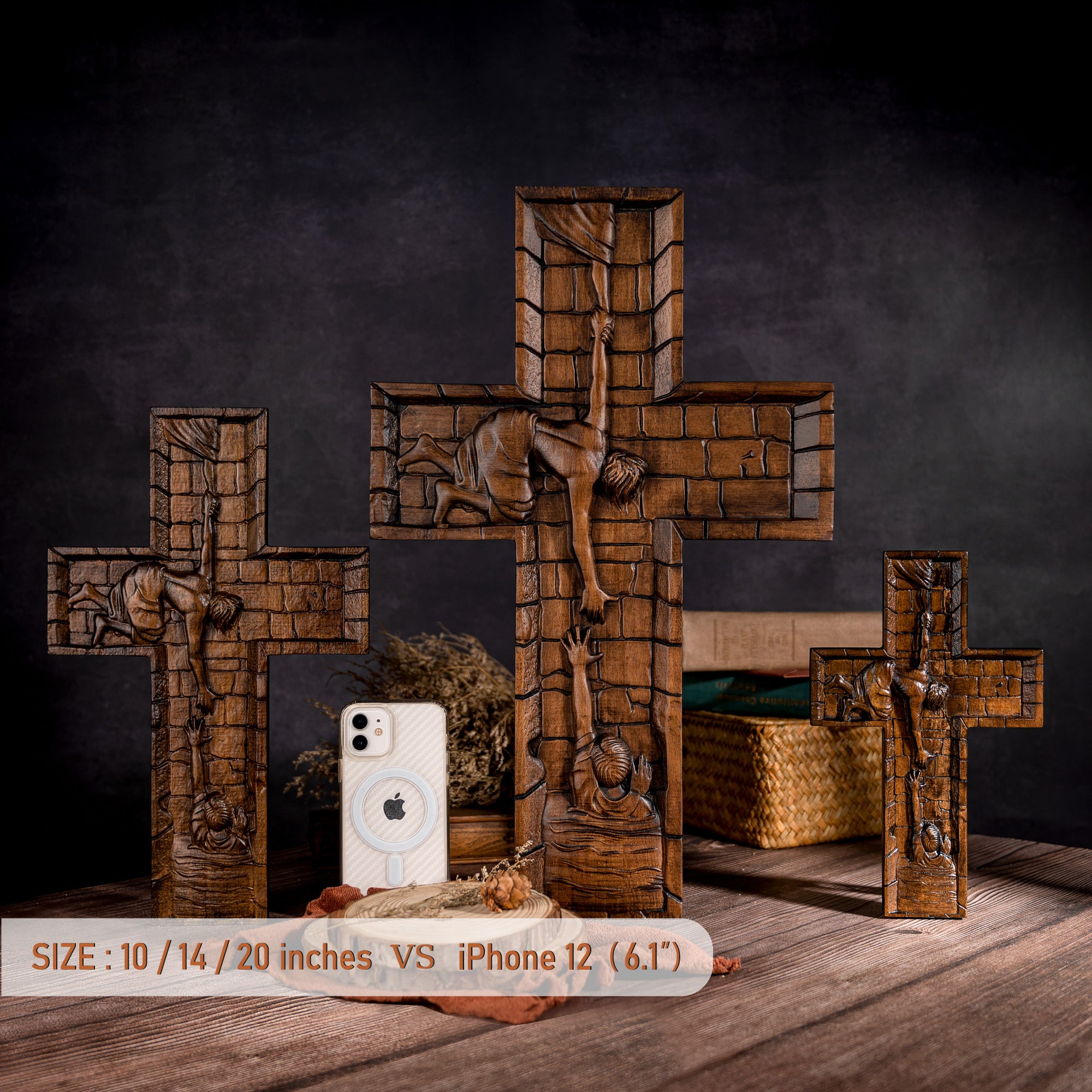 BGCOPPER Savior Jesus Cross - Carved from Natural Wood