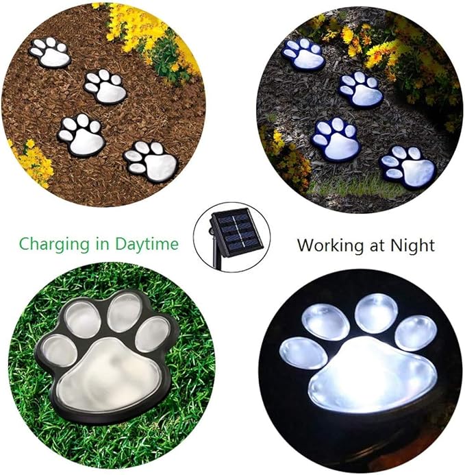 Paw Print Solar Ground Lights - Set of 4