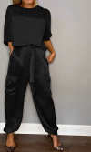 Women's Smooth Satin Half-sleeved Top and Pant Two-piece Suit