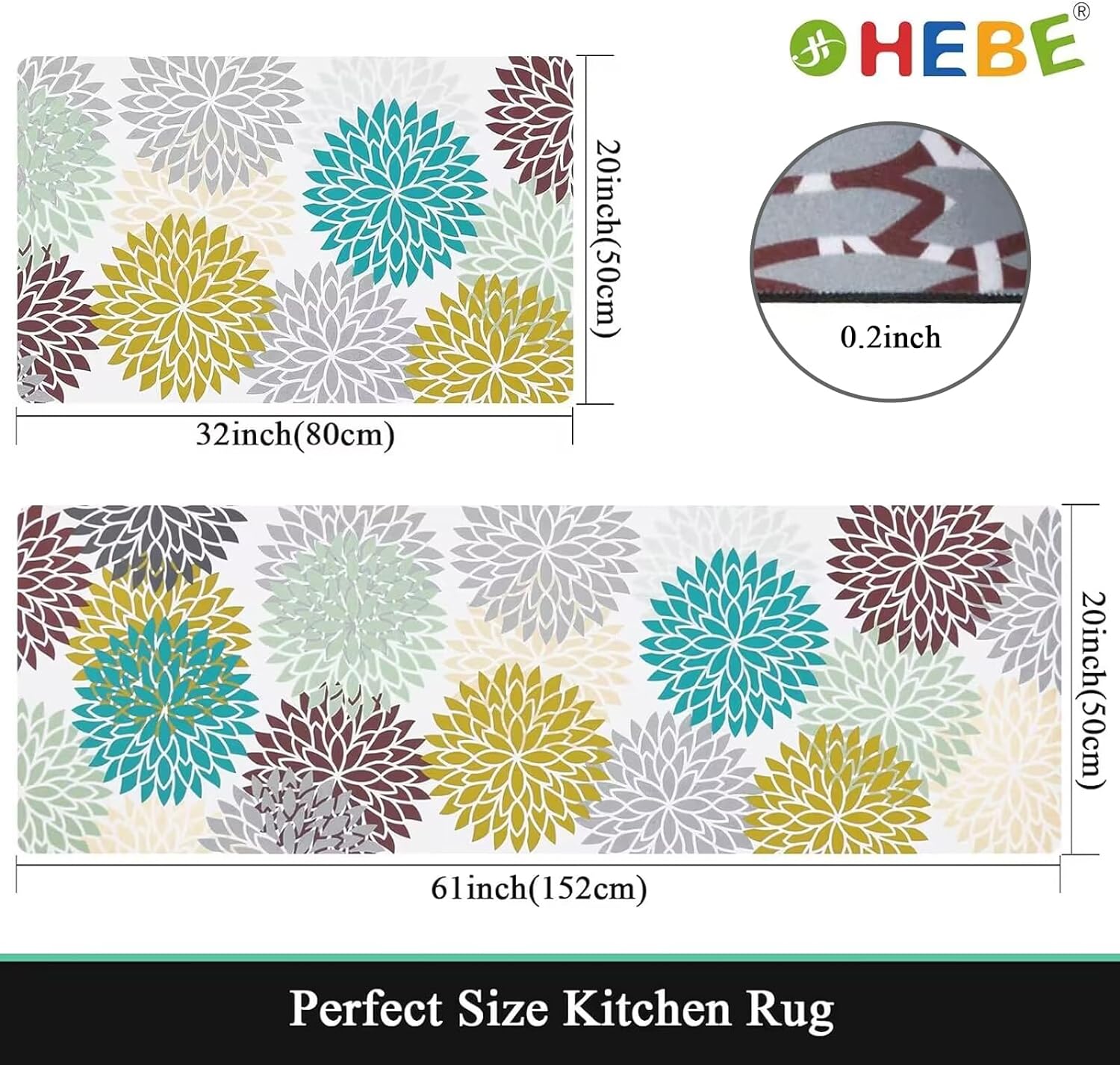 HEBE Anti Fatigue Kitchen Rug Sets 2 Piece Non Slip Kitchen Mats for Floor Cushioned Kitchen Rugs and Mats Waterproof Comfort Standing Mat Runner for Kitchen,Home Office,Sink,Laundry