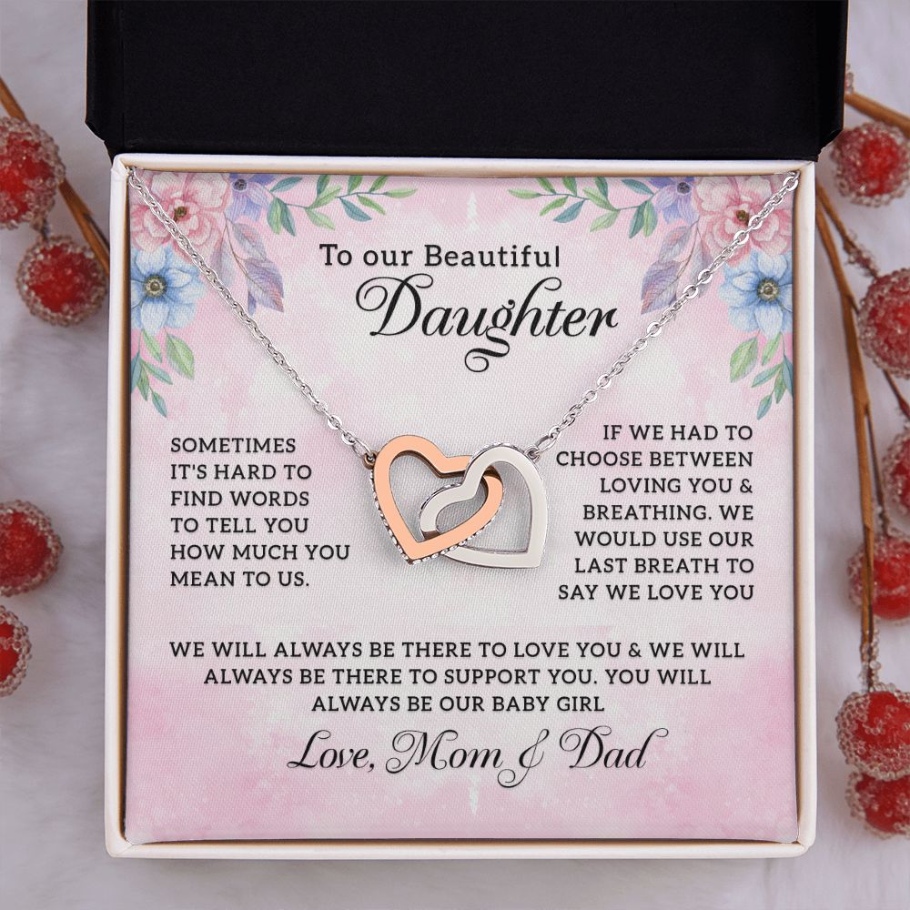 To Our Beloved Daughter - Love Mom & Dad - Interlocking Heart Necklace