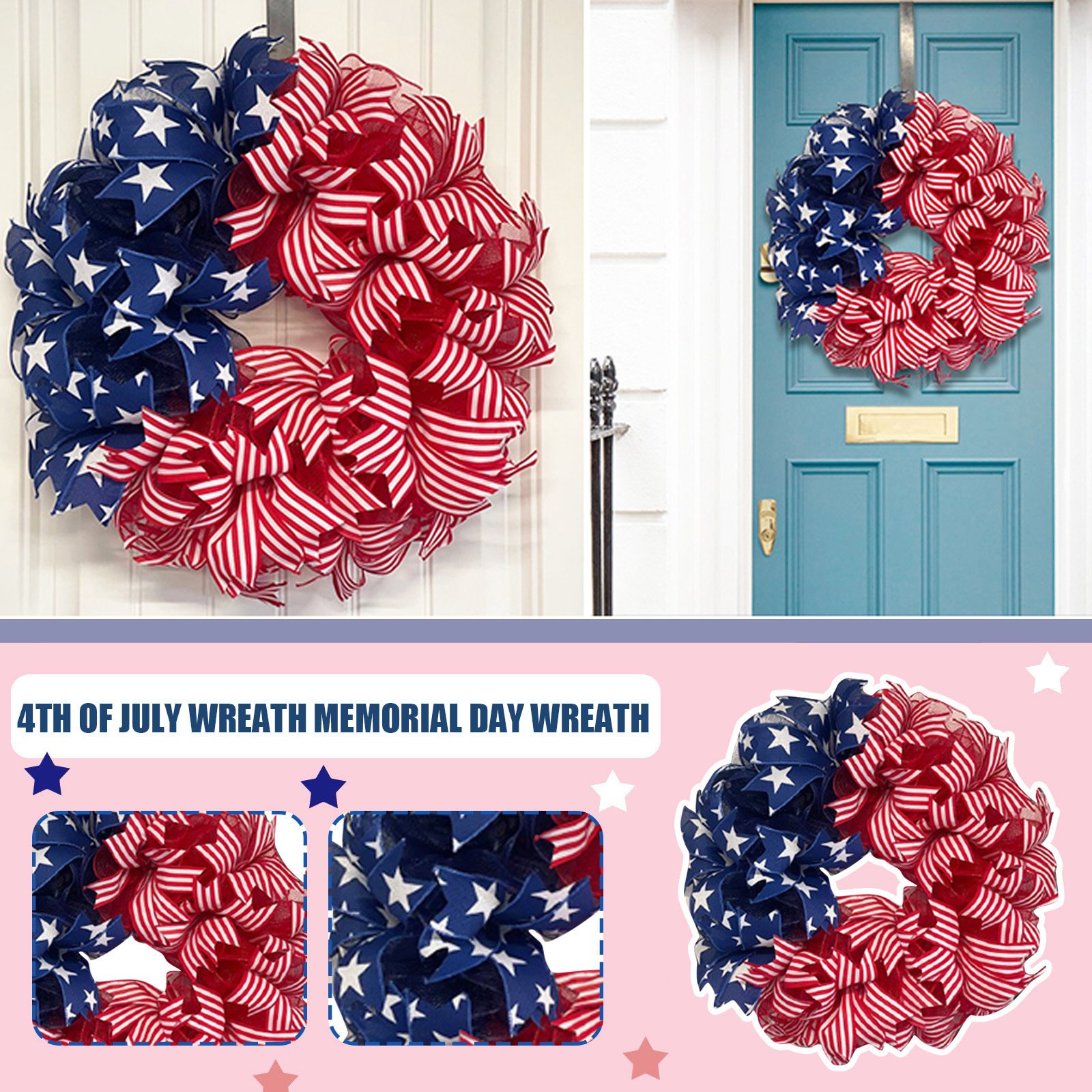 🏵100% Handmade Star Spangled Banner Ribbon Patriotic Wreath(𝐌𝐚𝐫𝐢𝐚𝐧𝐚 𝐒𝐦𝐢𝐭𝐡 𝐇𝐚𝐧𝐝𝐦𝐚𝐝𝐞®)
