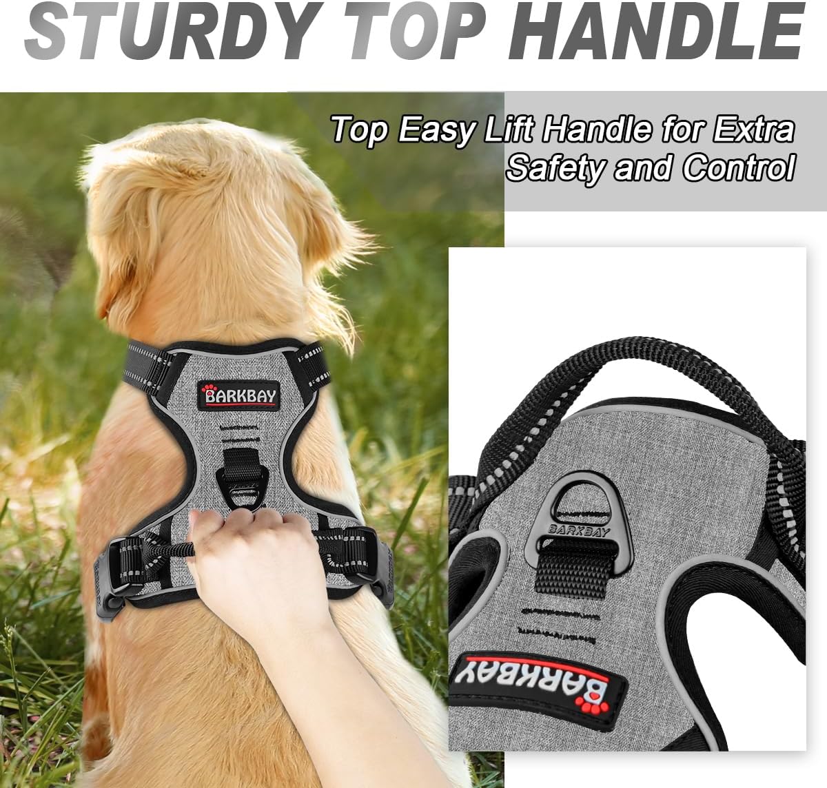 BARKBAY No Pull Dog Harness Front Clip Heavy Duty Reflective Easy Control Handle for Large Dog Walking(Black,L)