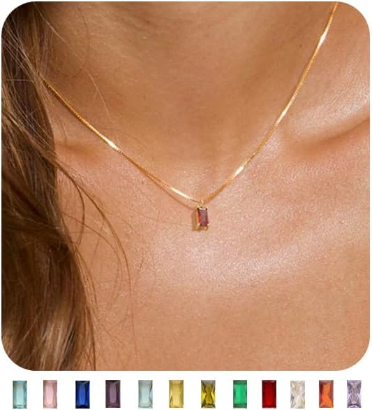 FUNEIA Diamond Necklaces for Women 14K Gold Plated Emerald Birthstone Necklace for Women Mothers Dainty Gold Necklace Blue Green Cubic Zirconia Pendant Necklace Birthday Gifts for Women Girls Jewelry