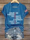 V-Neck Retro America Courage Freedom Diversity Rights Kindness Justice Equality Print T-Shirt