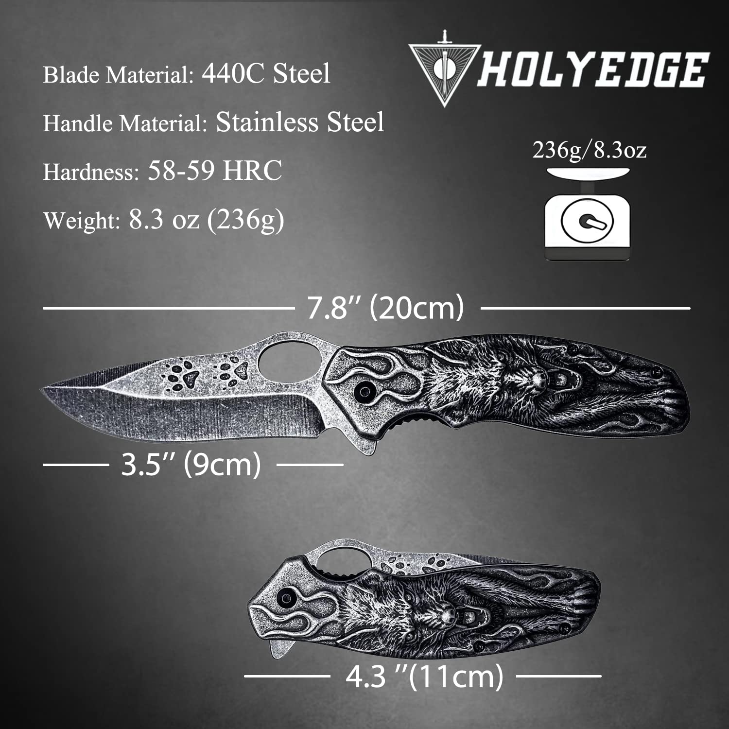 🔥Last 4 days - 70% discount🔥3D Wolf Stonewash Collectors Outdoors Survival Hunting Knife