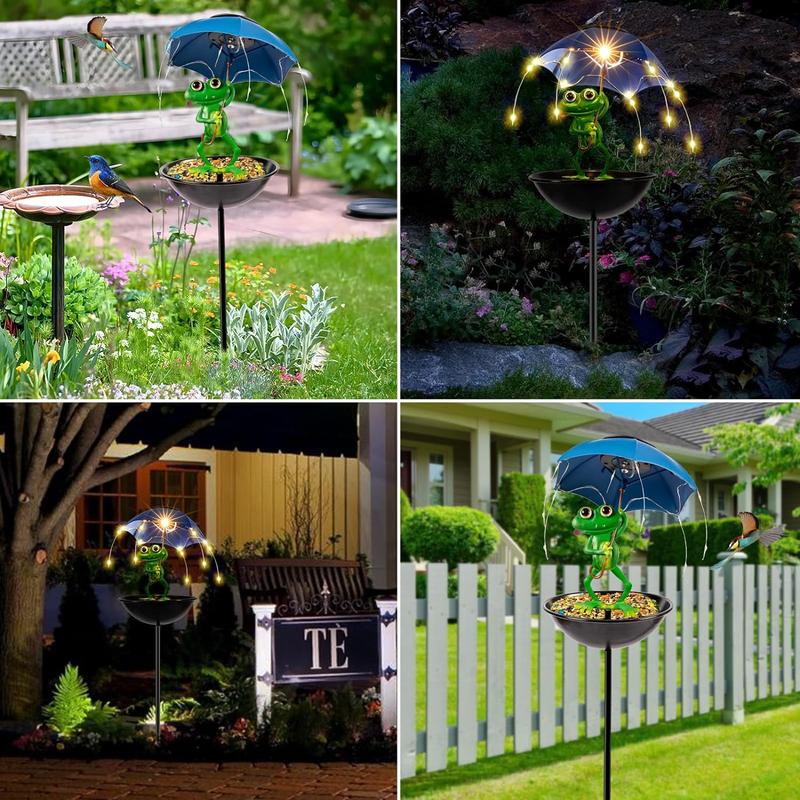 🔥Solar-Powered LED Animal Umbrella Light with Bird Feeder（Frog）