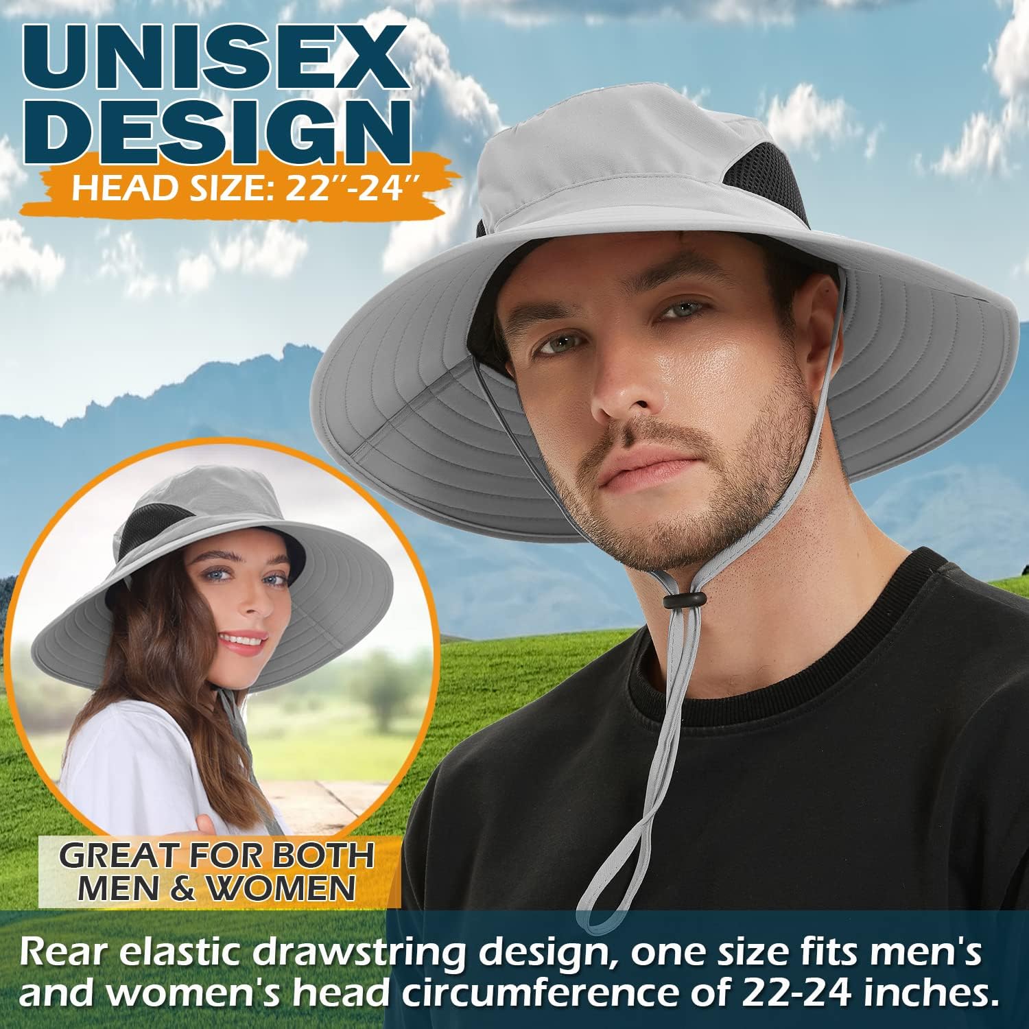 EINSKEY Unisex Sun Hat, Waterproof Wide Brim Bucket Hat Packable Boonie Hat for Fishing Hiking Gardening Safari Beach