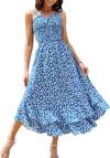 GRACE KARIN Women's 2024 Summer Floral Boho Dress Square Neck Strapped Swing A Line Beach Long Maxi Dress