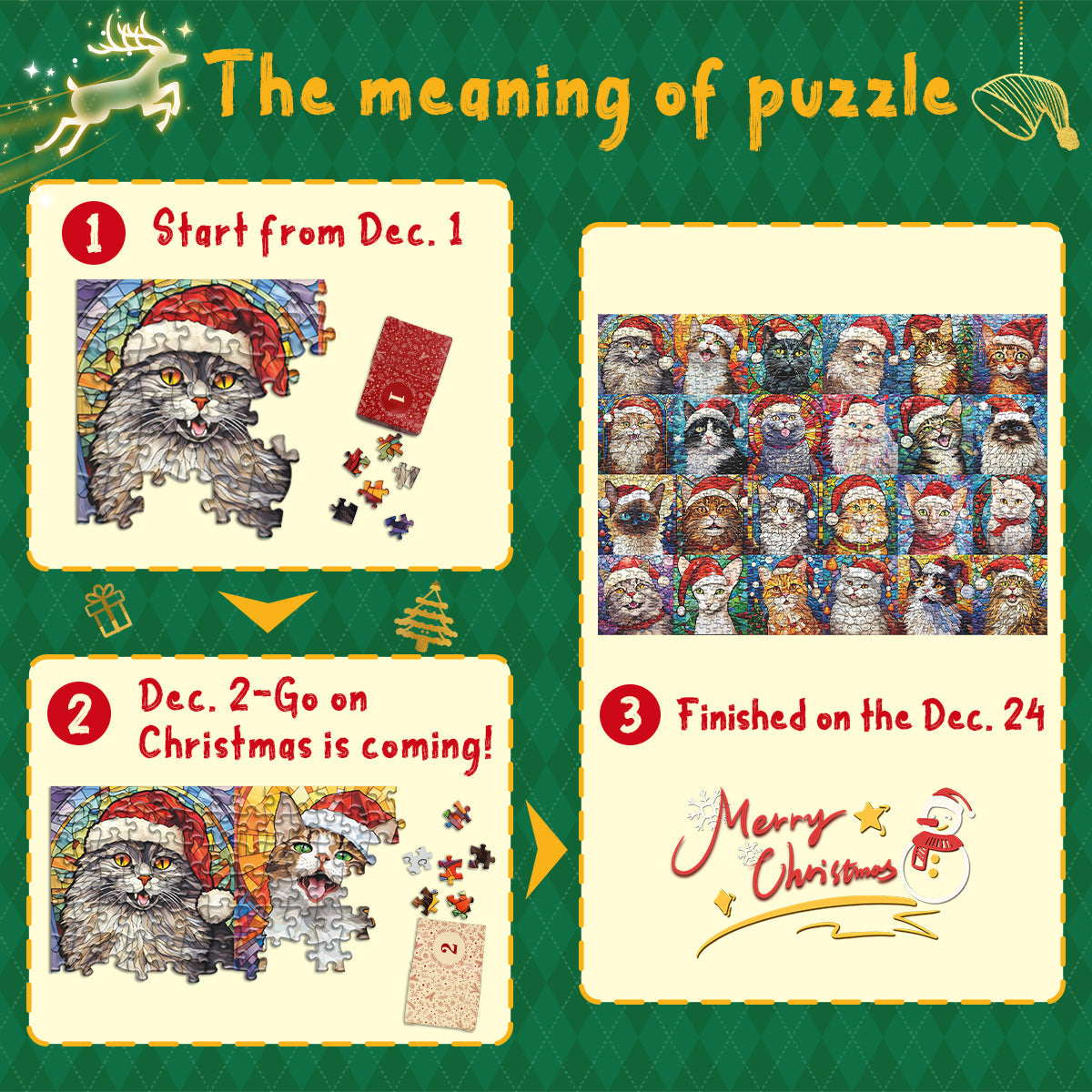 Free shipping🎄😻Christmas Cats Advent Calendar Jigsaw Puzzle 1000 Pieces