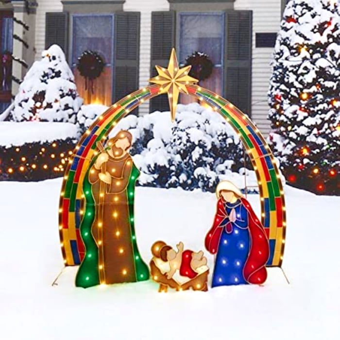 Warm White LED Holy Family Yard Decoration